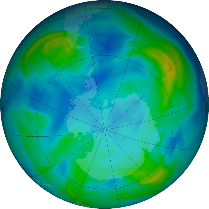 Antarctic ozone map for 04 June 2019